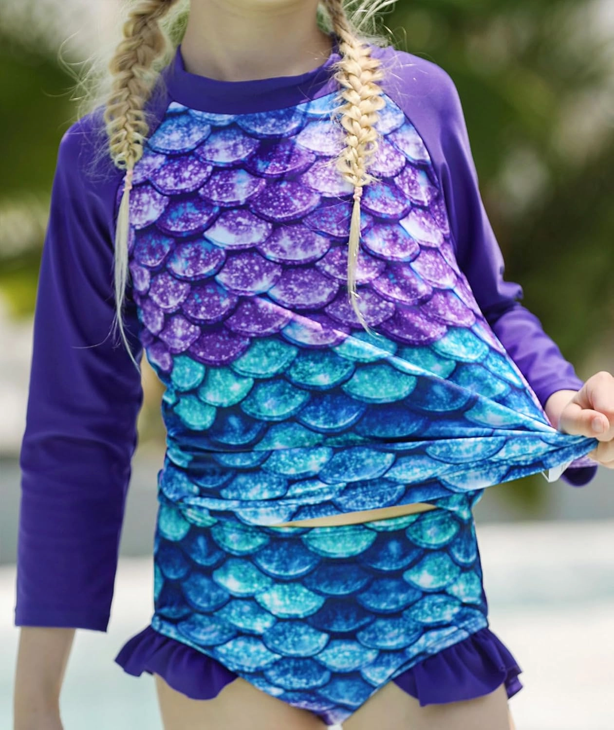 swimsobo Girls 3-Piece Swimsuit Long Sleeve Rash Guard Tankini Sets UPF Sun Proction Bathing Suit 3-10T