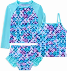swimsobo Girls 3-Piece Swimsuit Long Sleeve Rash Guard Tankini Sets UPF Sun Proction Bathing Suit 3-10T