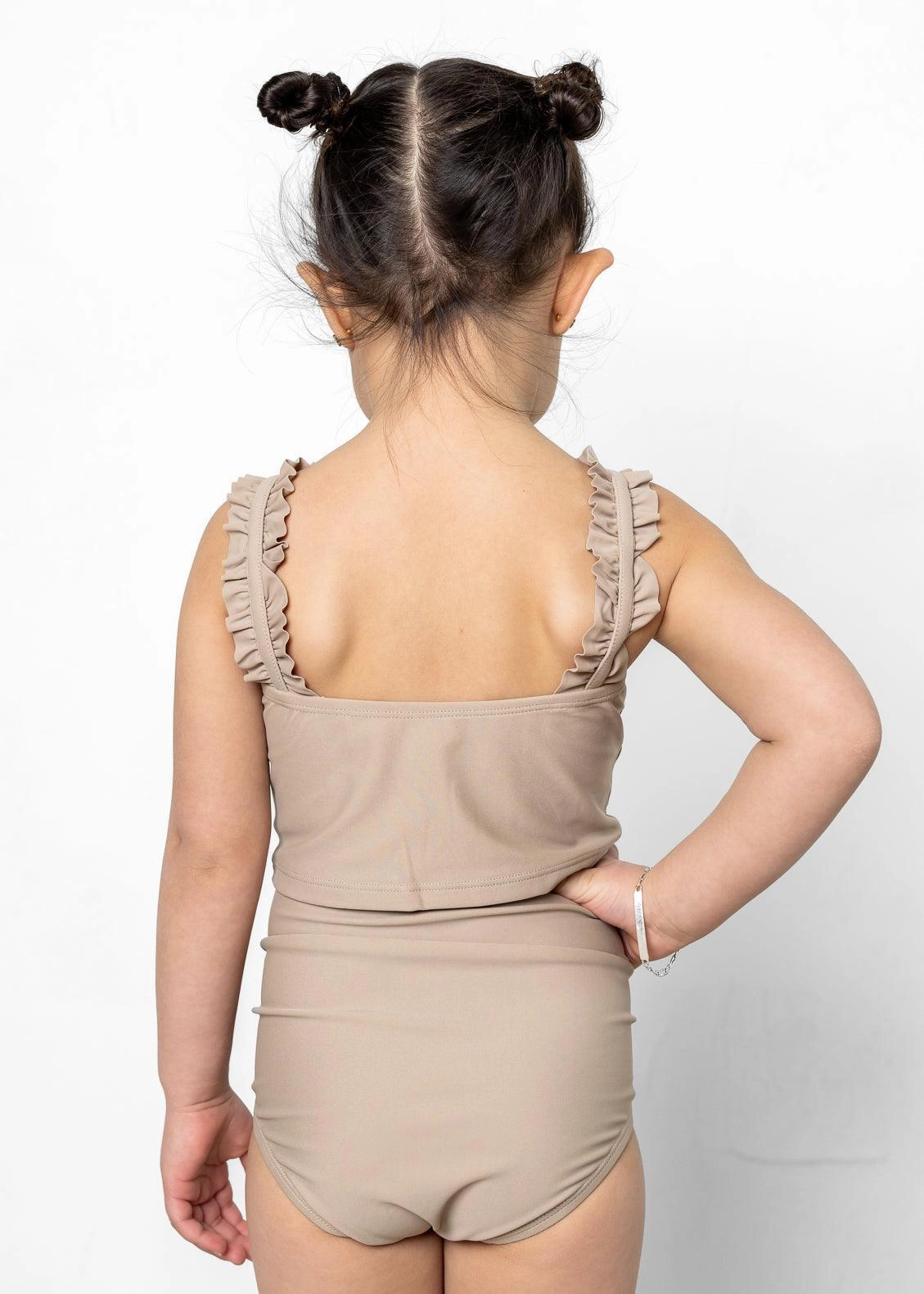 Taupe | Mini Down in Front Ruffle Bottoms