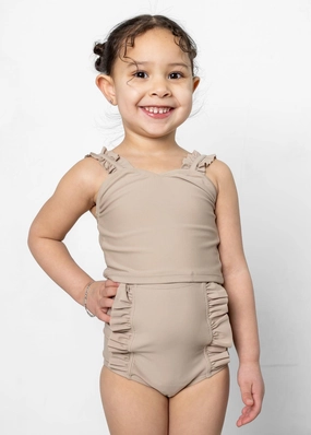 Taupe | Mini Down in Front Ruffle Bottoms