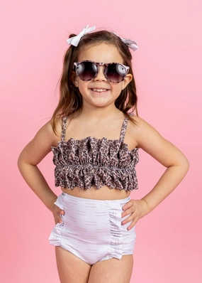 Taupe Dashes | Mini Down in Front Ruffle Bottoms