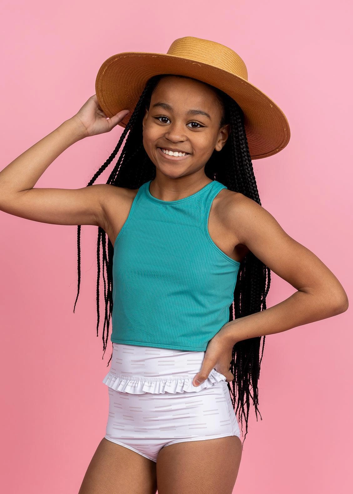 Taupe Dashes | Youth Mid-Ruffle Bottoms