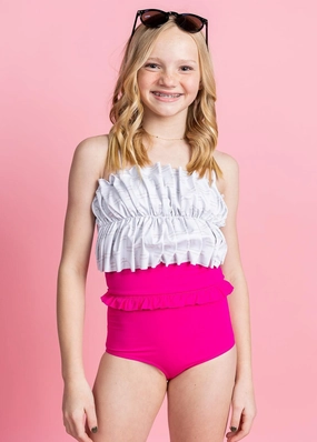 Taupe Dashes | Youth Oversized Ruffle Top