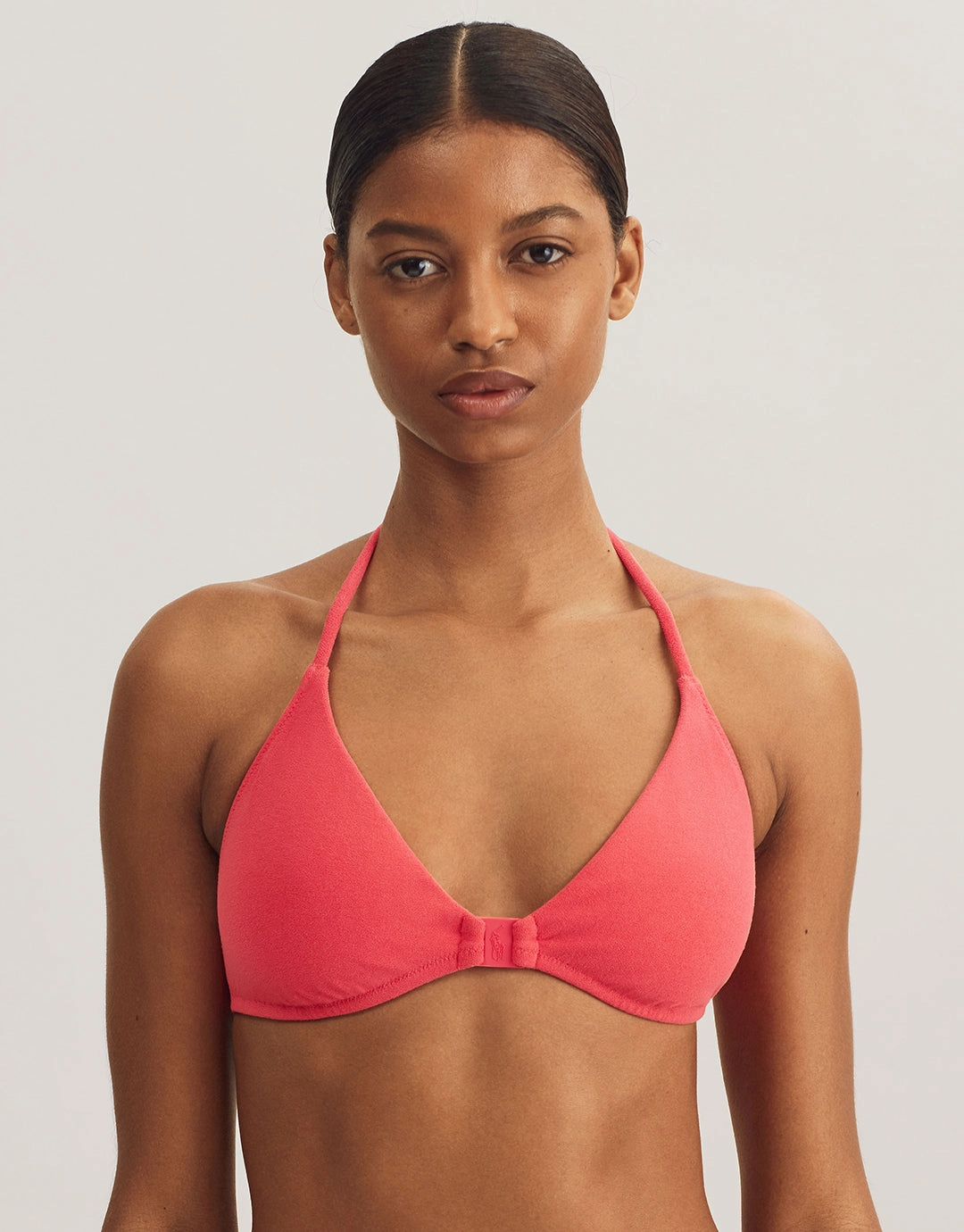 Terry Logo Halter Tri Bikini Top - Coral