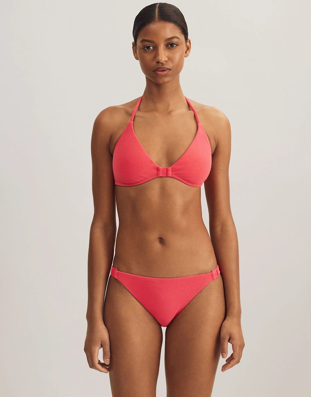 Terry Logo Halter Tri Bikini Top - Coral