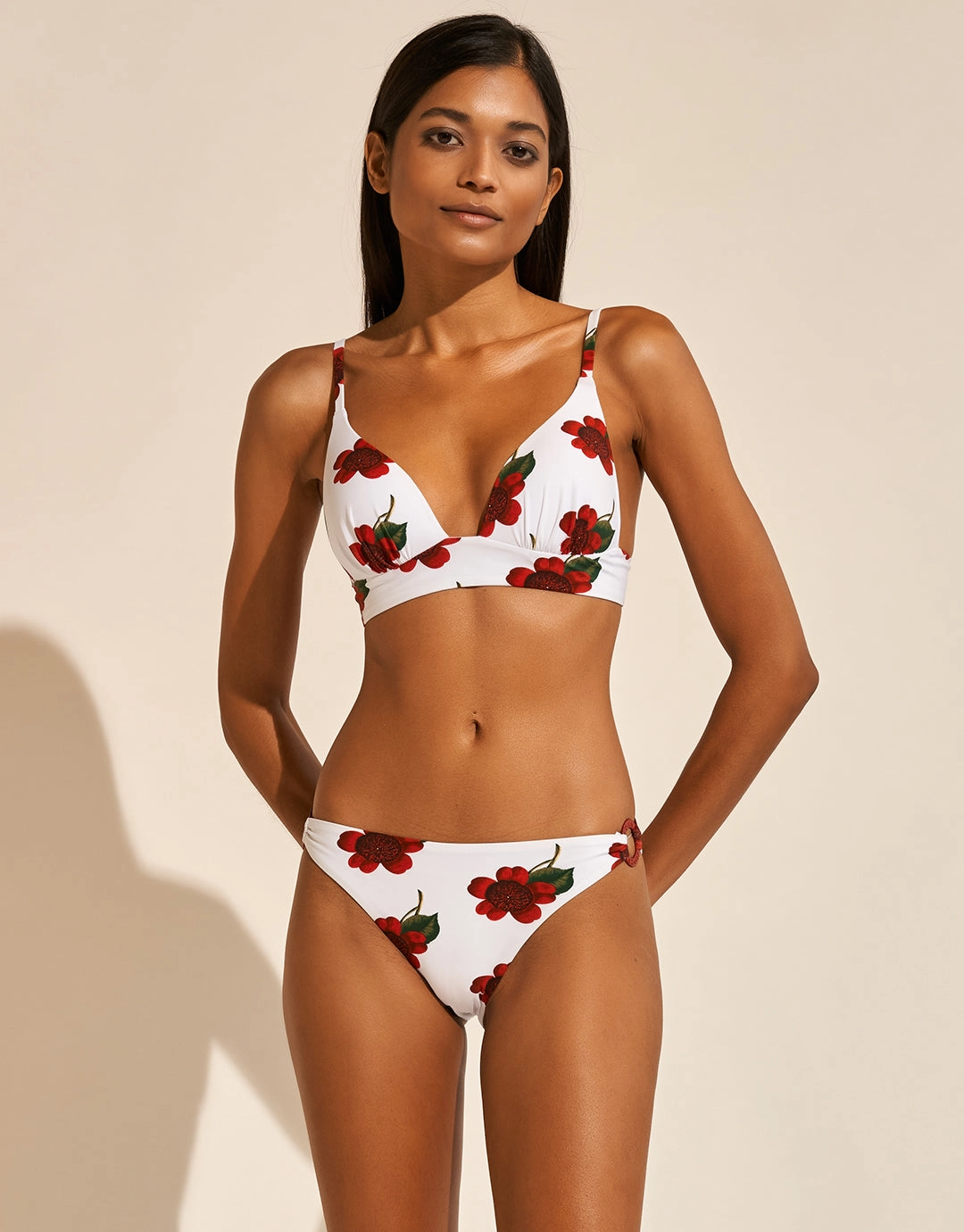 The Bloom Bralette Bikini Top - White Red