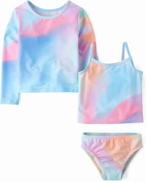 The Children's Place Baby Girl's and Toddler Long Sleeve Rashguard and Tankini Swimsuit, 3 Piece Set