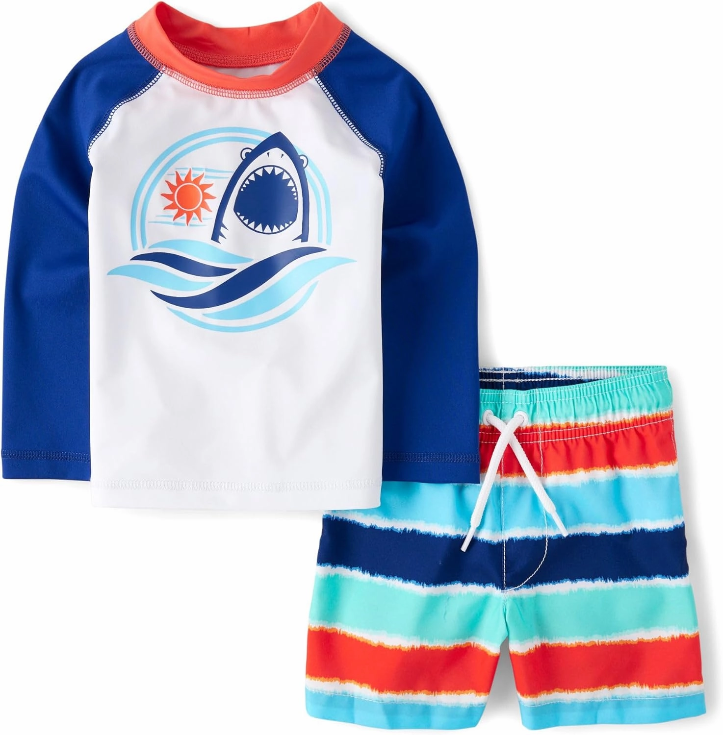 The Children's Place Boys' and Toddler Long Sleeve Rashguard and Swim Trunk 2 Piece Set