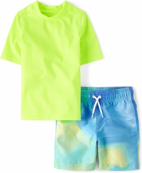 The Children's Place Boys' Short Sleeve Rash Guard and Swim Trunk 2-Piece Set
