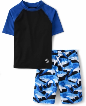 The Children's Place Boys' Short Sleeve Rash Guard and Swim Trunk 2-Piece Set