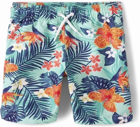 The Children's Place,Boys,Family Matching Swim Trunks, Dad and Son,Hawaiian Tropic,7-8