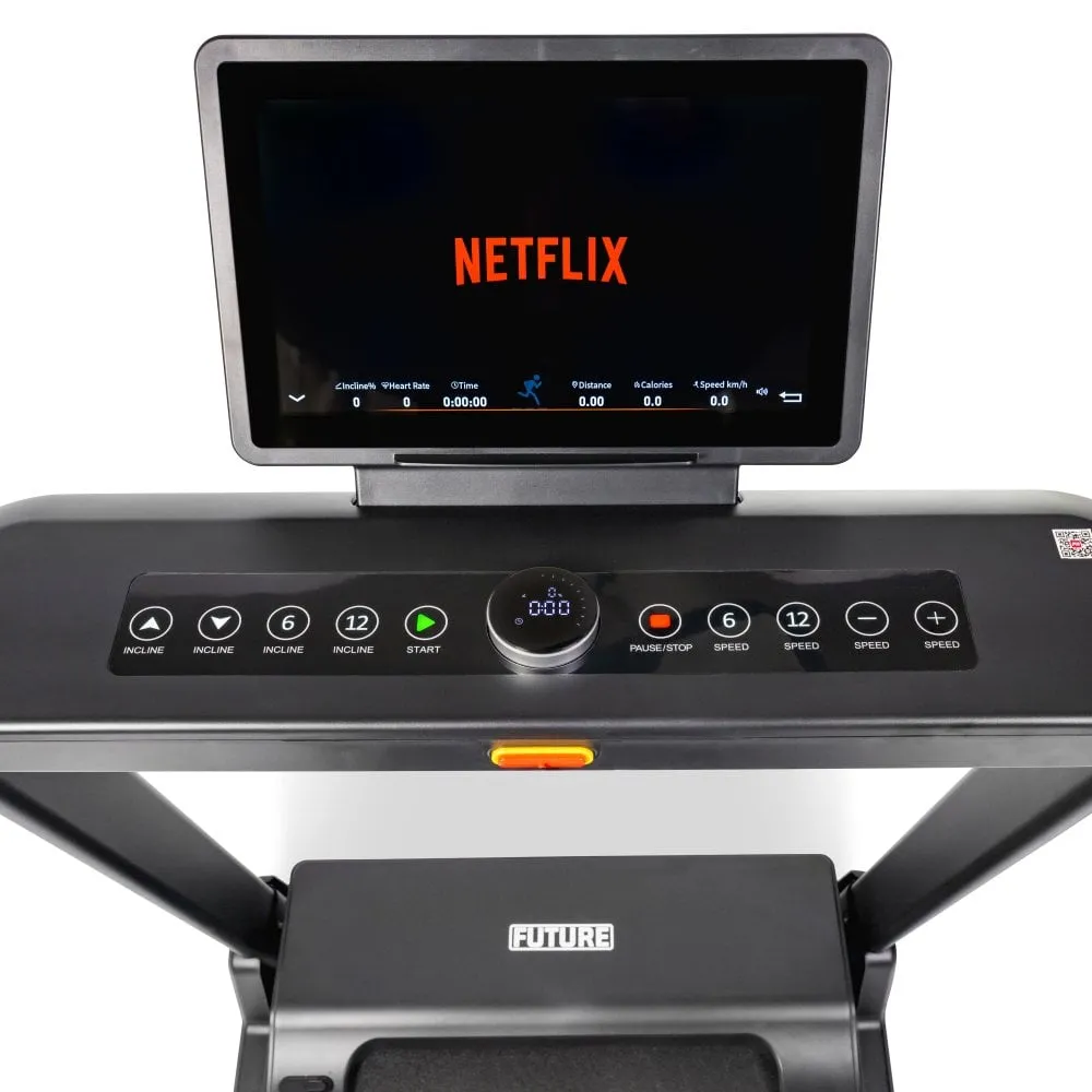Future T550E Folding Treadmill - Touchscreen Entertainment Console, Steel Plates, Ergometers, Climbing,Battle Ropes