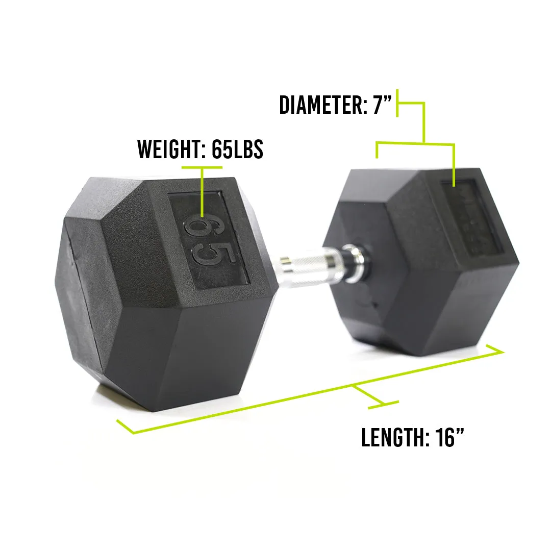 Mega Fitness - Rubber Hex Dumbbell 65lbs, Studio Dumbbells, Racks,Cages,Squat Stands, Power rack squat rack
