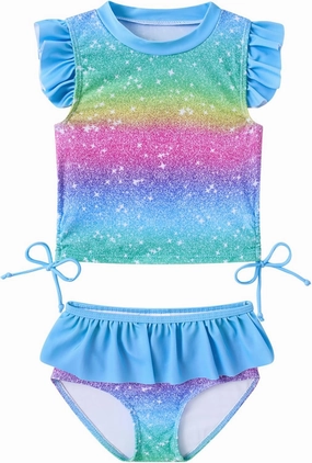 Toddler Girls Swimsuit Cute 2 Piece Tankini Bathing Suit Ruffle Beach Bikini Summer Swimwear 2-6T
