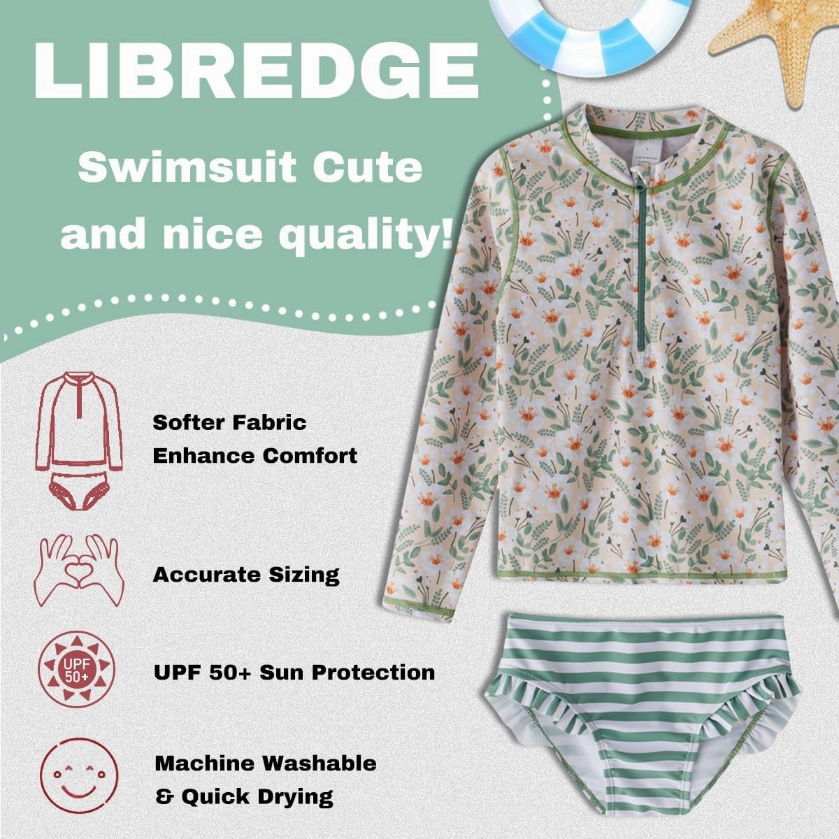 Toddler Girls Swimsuit Rash Guard Sets 2-Piece Bathing Suits UPF 50  Summer Kids Swimwear 2-7T
