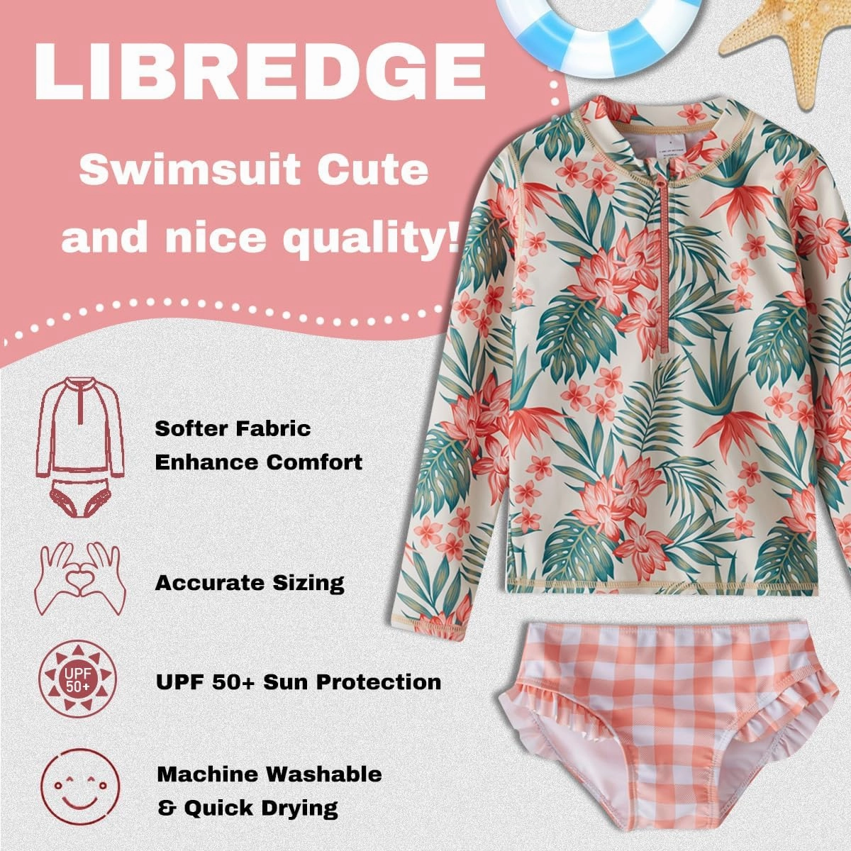 Toddler Girls Swimsuit Rash Guard Sets 2-Piece Bathing Suits UPF 50  Summer Kids Swimwear 2-7T