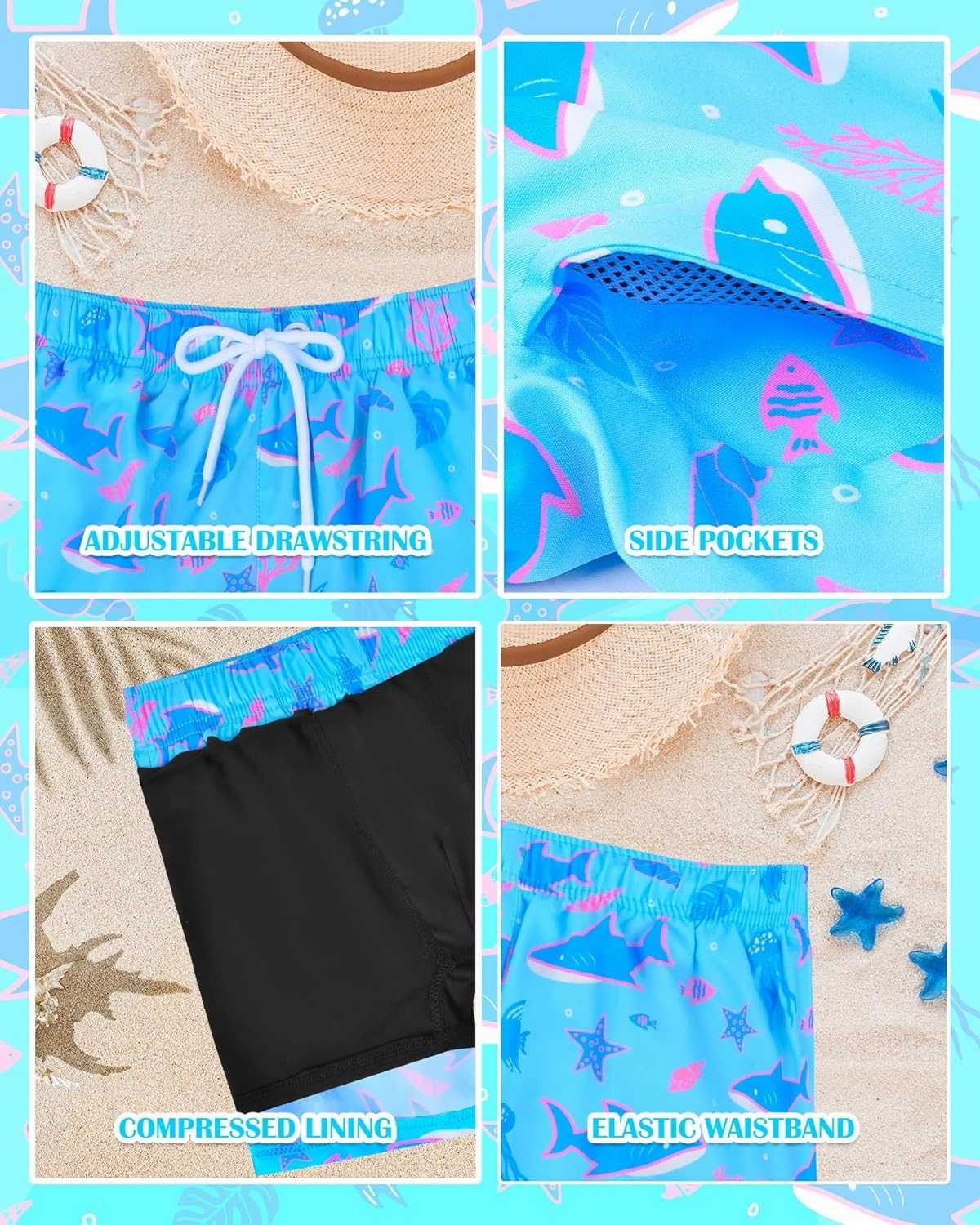 Toddler Swim Trunks with Compression Liner Quick Dry Toddler Bathing Suits Boys Swim Shorts Swimsuit Kids Swimwear