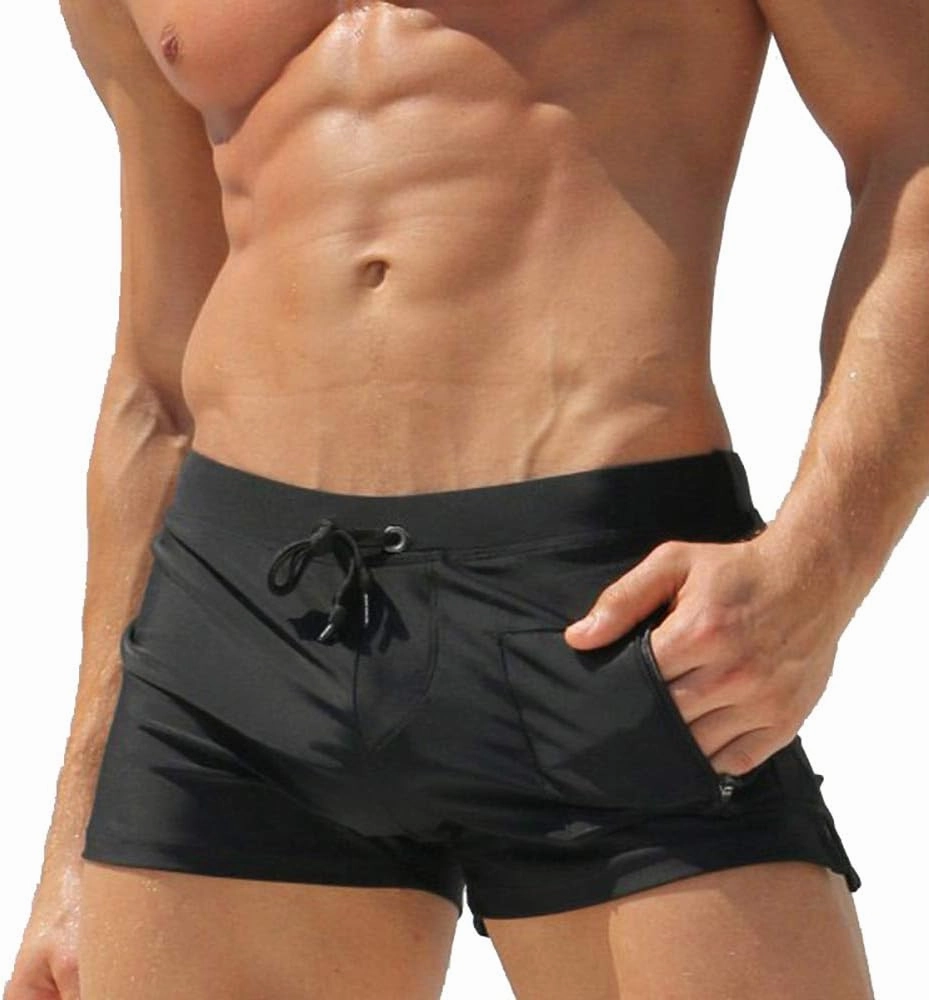 TONLEN Mens Swimwear Short Swim Trunks with Zipper Pocket