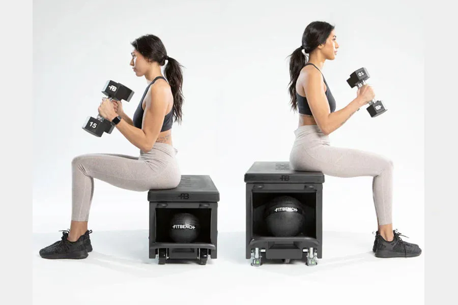 FITBENCH STUDIO Weight Bench, Bowflex SelectTech dumbbells, Manual treadmill, Gym bag with shoe compartment