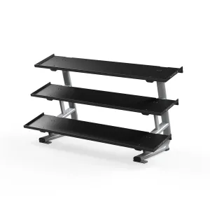 Too Good to Miss Magnum 3-Tier Flat-Tray Dumbbell Rack Short Smart Pick, Gym lock combination, Parallettes