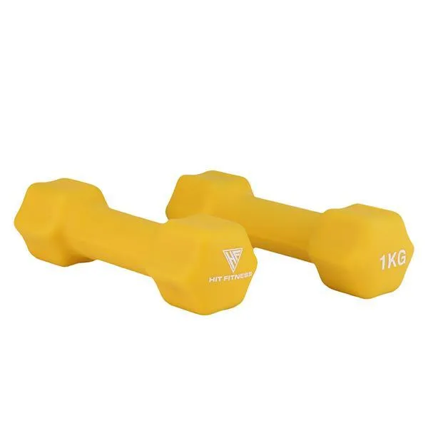 Hit Fitness Neoprene Studio Dumbbells | 1kg Pair, Leg Curls,Extensions,Calf Presses, Yoga Mats