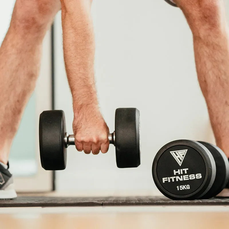 Hit Fitness Round Rubber Dumbbells | 15kg, Hex dumbbells