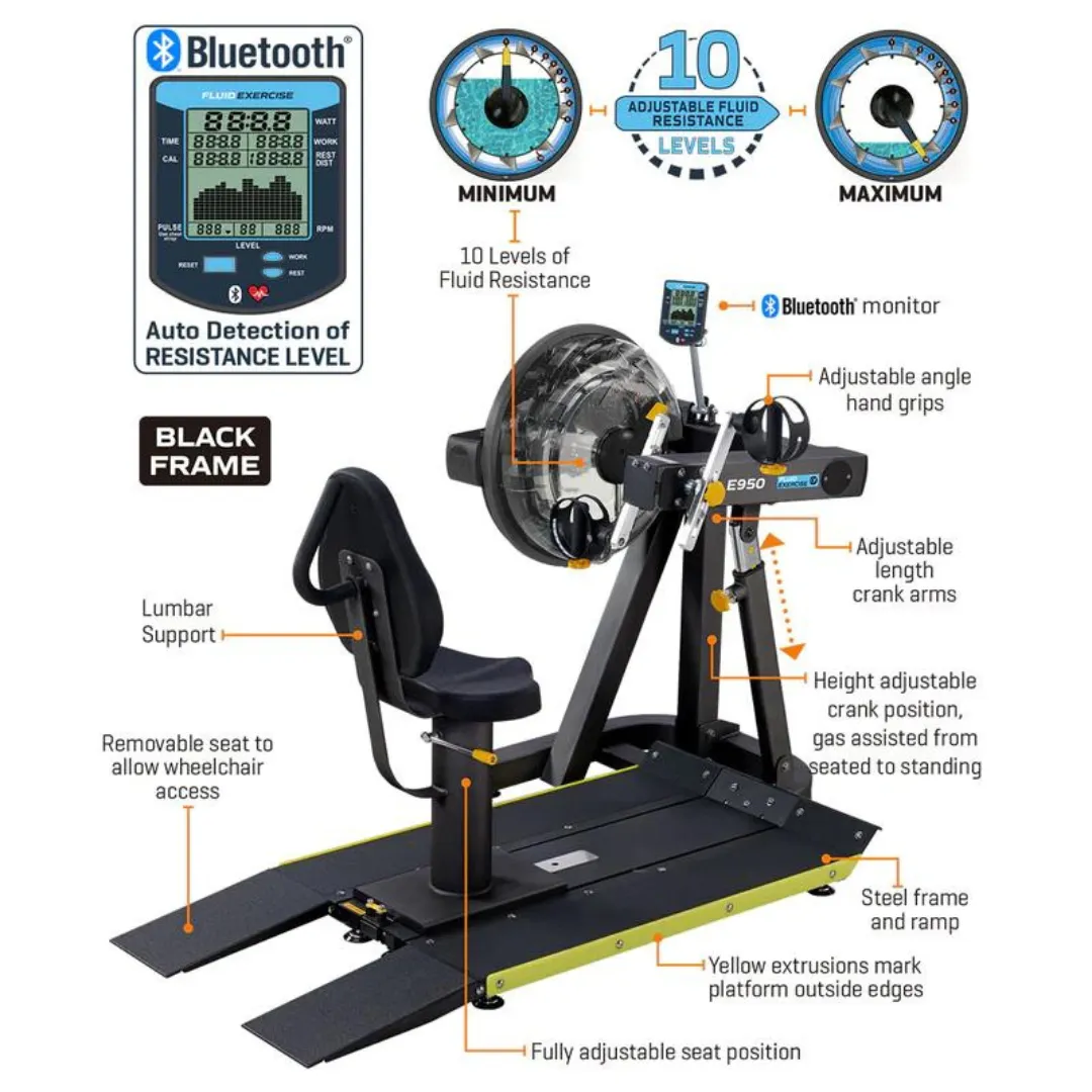 Medical Upper Body Ergometer Ube E950, Heart rate monitor chest strap, Gym lock combination