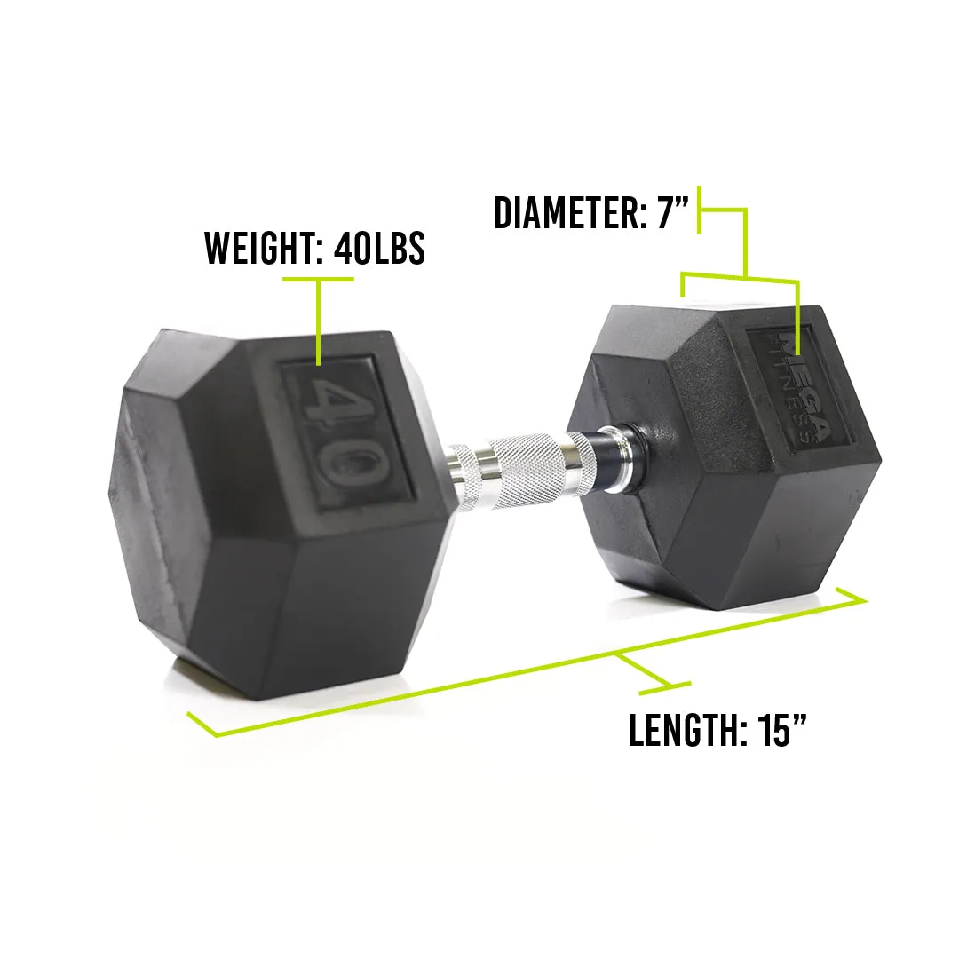 Mega Fitness - Rubber Hex Dumbbell 40lbs, Creatine monohydrate, Personal Fixed Barbell