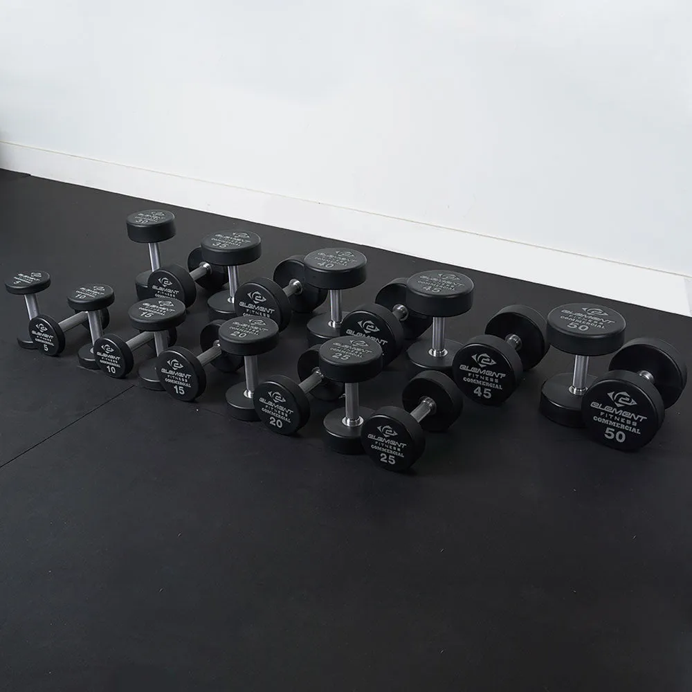 Trending Choice Element Fitness 5 - 50 Urethane Dumbbell Set Too Good to Miss, Olympic Frisbee Rack, Water Rowers