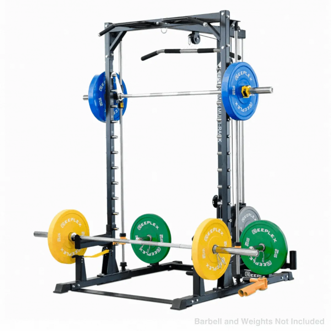 Reeplex RM90 Squat Rack with Smith Machine and Lat Pulldown   Seated Row, Fixed Barbell Set, Treadmill lubricant