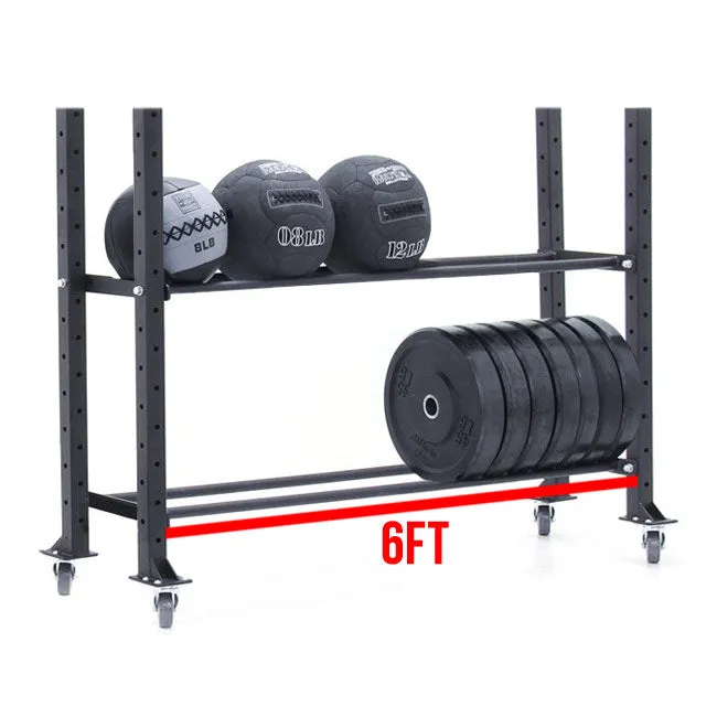 XM Fitness 2 Tier Ball/Plate Storage Rack - 6ft, Climbing,Battle Ropes