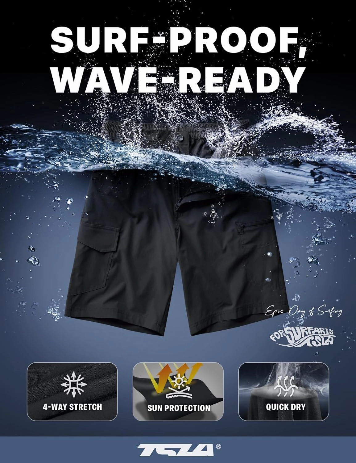 TSLA Men's Swim Trunks, Quick Dry Swimming Beach Board Shorts, Lightweight Swimwear Bathing Suits with Pockets