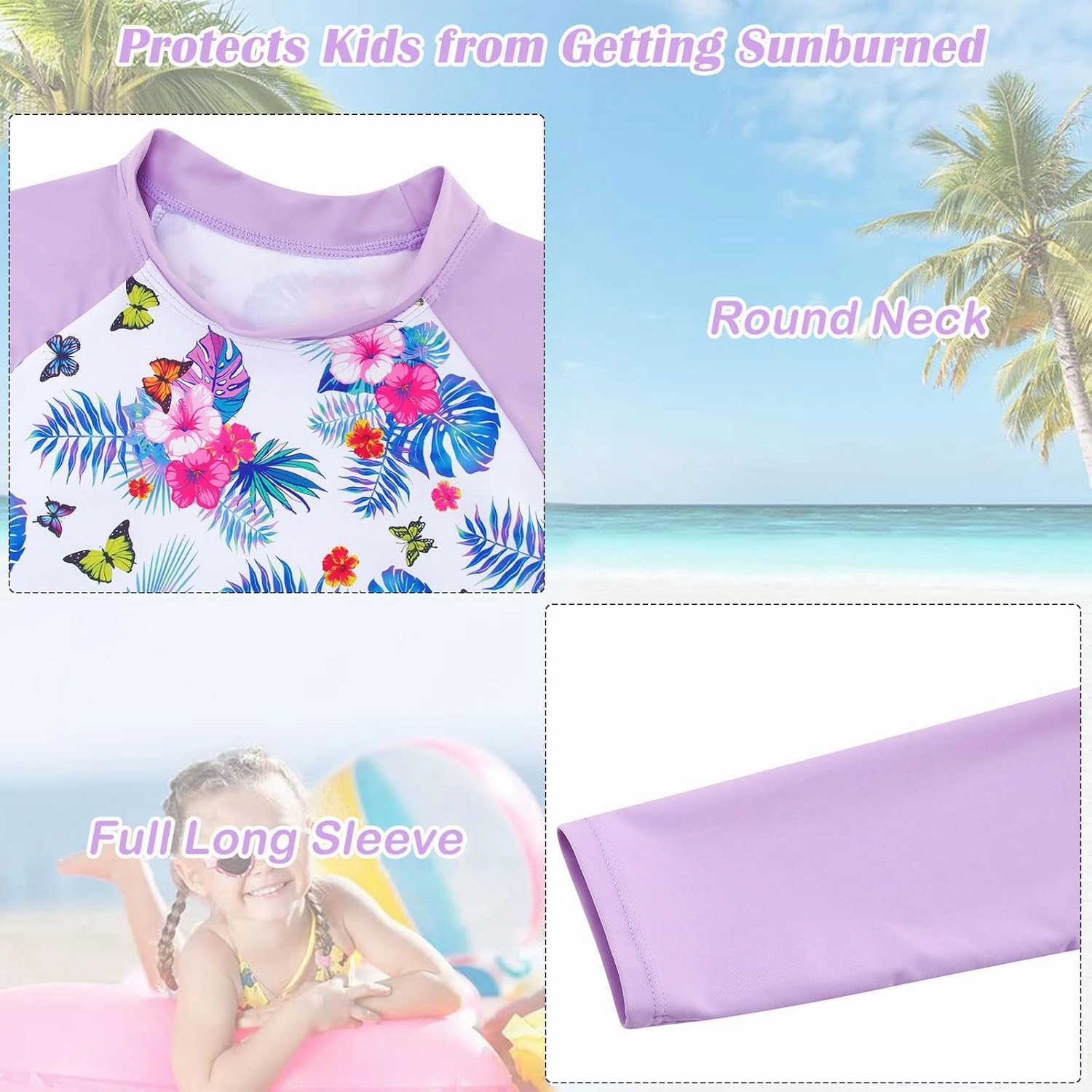 TUONROAD Girls 2 Pieces Rash Guard Swimsuit Long Sleeve Tankini for 4-10 Years