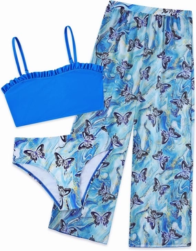 TUONROAD Girls 3 Pieces Bikini Bathing Suit with Rash Guard Pants Quick Dry Swimsuit Cover-Up Sets 6-12T