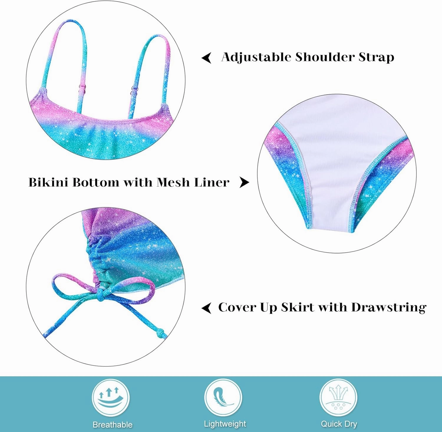 TUONROAD Girls Swimsuits 4 Piece Tankini Bathing Suit Set Cute Bikini Swimwear with Cover Ups Beach Skirt 6-13 Years