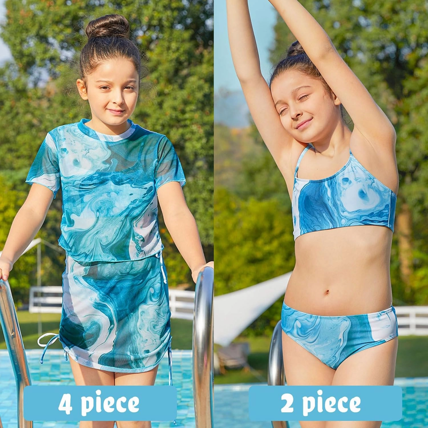 TUONROAD Girls Swimsuits 4 Piece Tankini Bathing Suit Set Cute Bikini Swimwear with Cover Ups Beach Skirt 6-13 Years