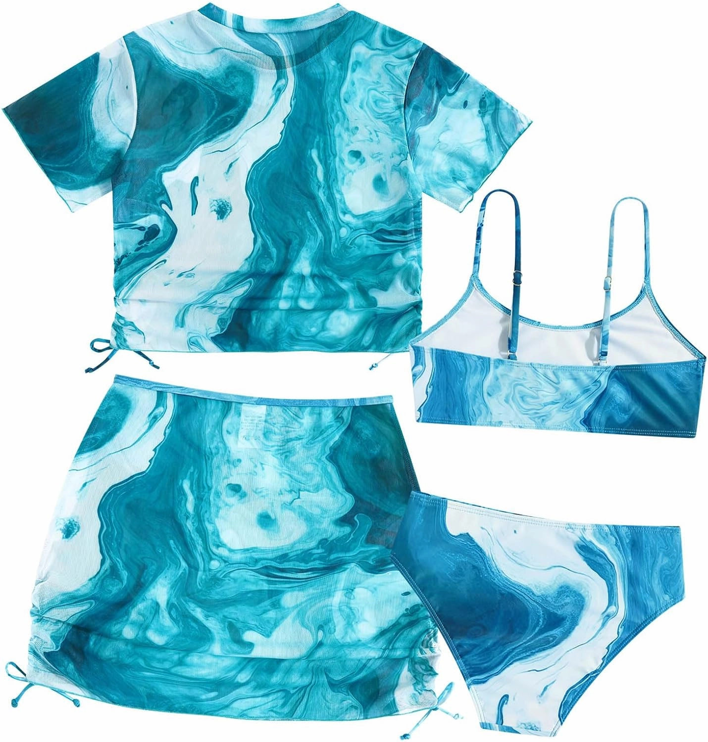 TUONROAD Girls Swimsuits 4 Piece Tankini Bathing Suit Set Cute Bikini Swimwear with Cover Ups Beach Skirt 6-13 Years
