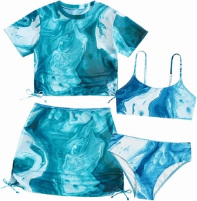 TUONROAD Girls Swimsuits 4 Piece Tankini Bathing Suit Set Cute Bikini Swimwear with Cover Ups Beach Skirt 6-13 Years