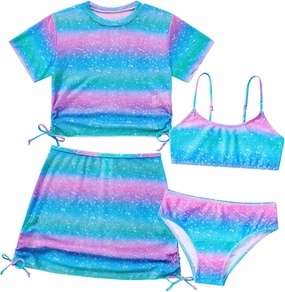 TUONROAD Girls Swimsuits 4 Piece Tankini Bathing Suit Set Cute Bikini Swimwear with Cover Ups Beach Skirt 6-13 Years