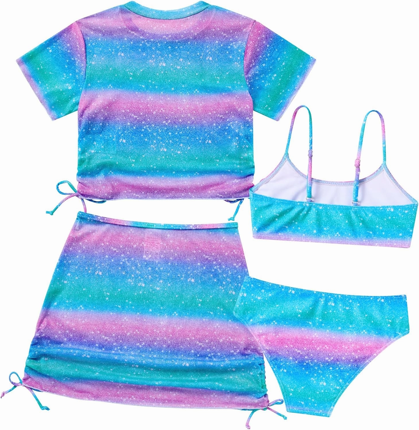 TUONROAD Girls Swimsuits 4 Piece Tankini Bathing Suit Set Cute Bikini Swimwear with Cover Ups Beach Skirt 6-13 Years