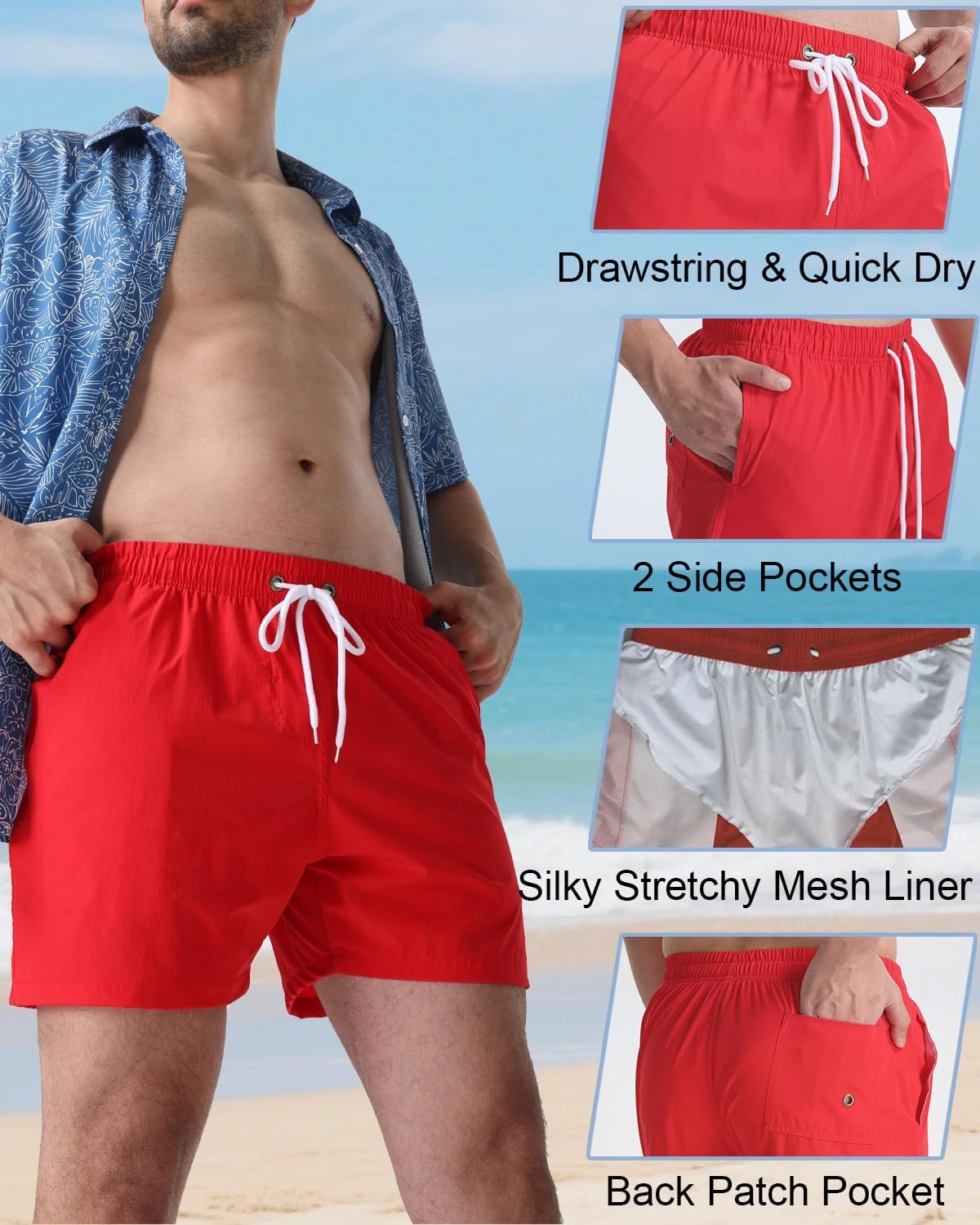 TUVEKE Men's Swim Trunks Quick Dry Bathing Suit for Men 5 Inch Inseam with Mesh Liner Mens Swimming Shorts Beach Shorts S-XXL