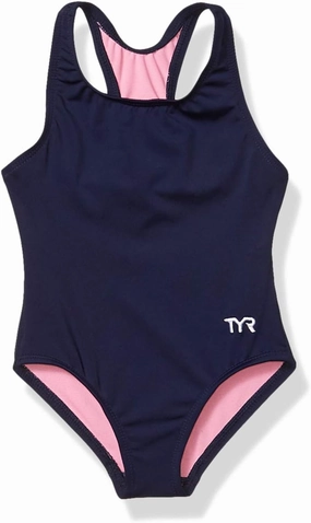 TYR Girls' Standard Durafast Lite Ella Maxfit Swimsuit, Navy, X-L arge