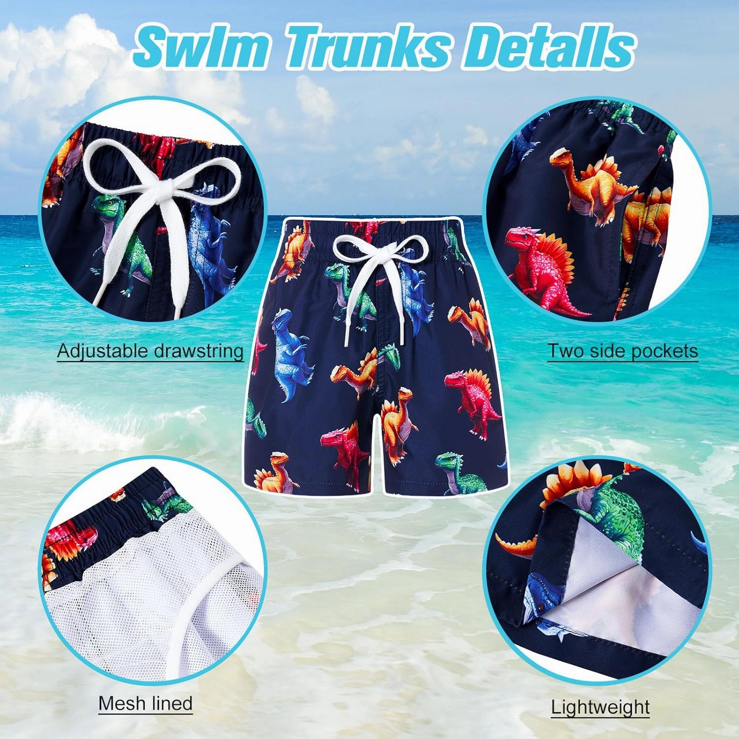 uideazone Boys Swim Trunks 3D Funny Print Surfing Board Shorts Quick Dry UPF 50  Swimsuit Beachwear with Mesh Lining 2-12T