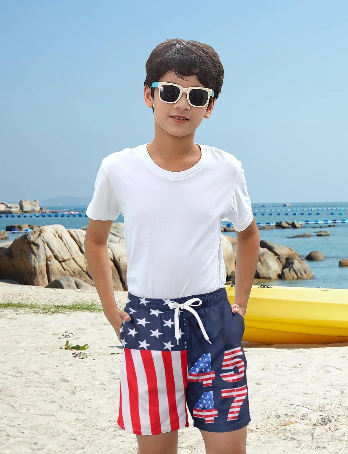 uideazone Boys Swim Trunks 3D Funny Print Surfing Board Shorts Quick Dry UPF 50  Swimsuit Beachwear with Mesh Lining 2-12T