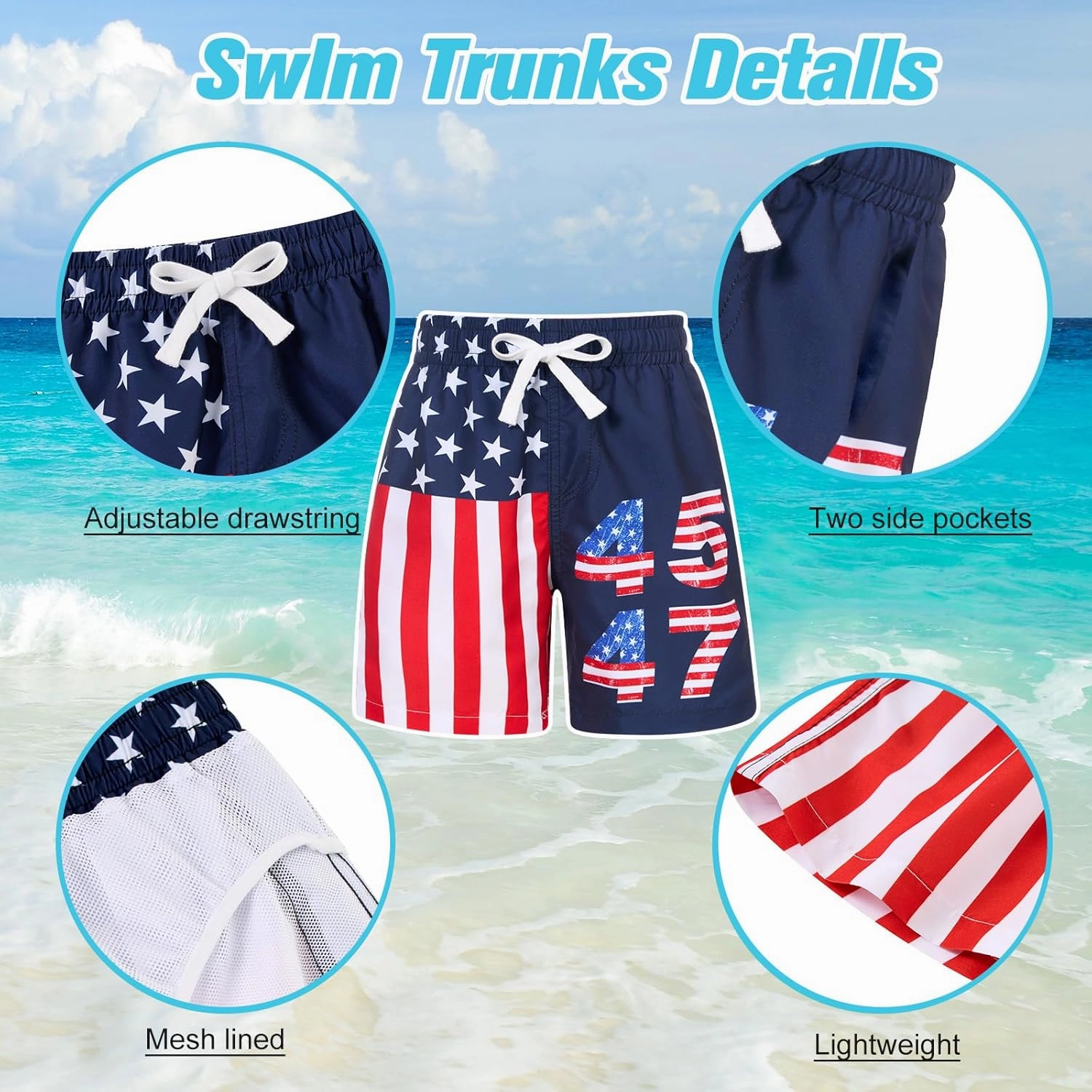 uideazone Boys Swim Trunks 3D Funny Print Surfing Board Shorts Quick Dry UPF 50  Swimsuit Beachwear with Mesh Lining 2-12T