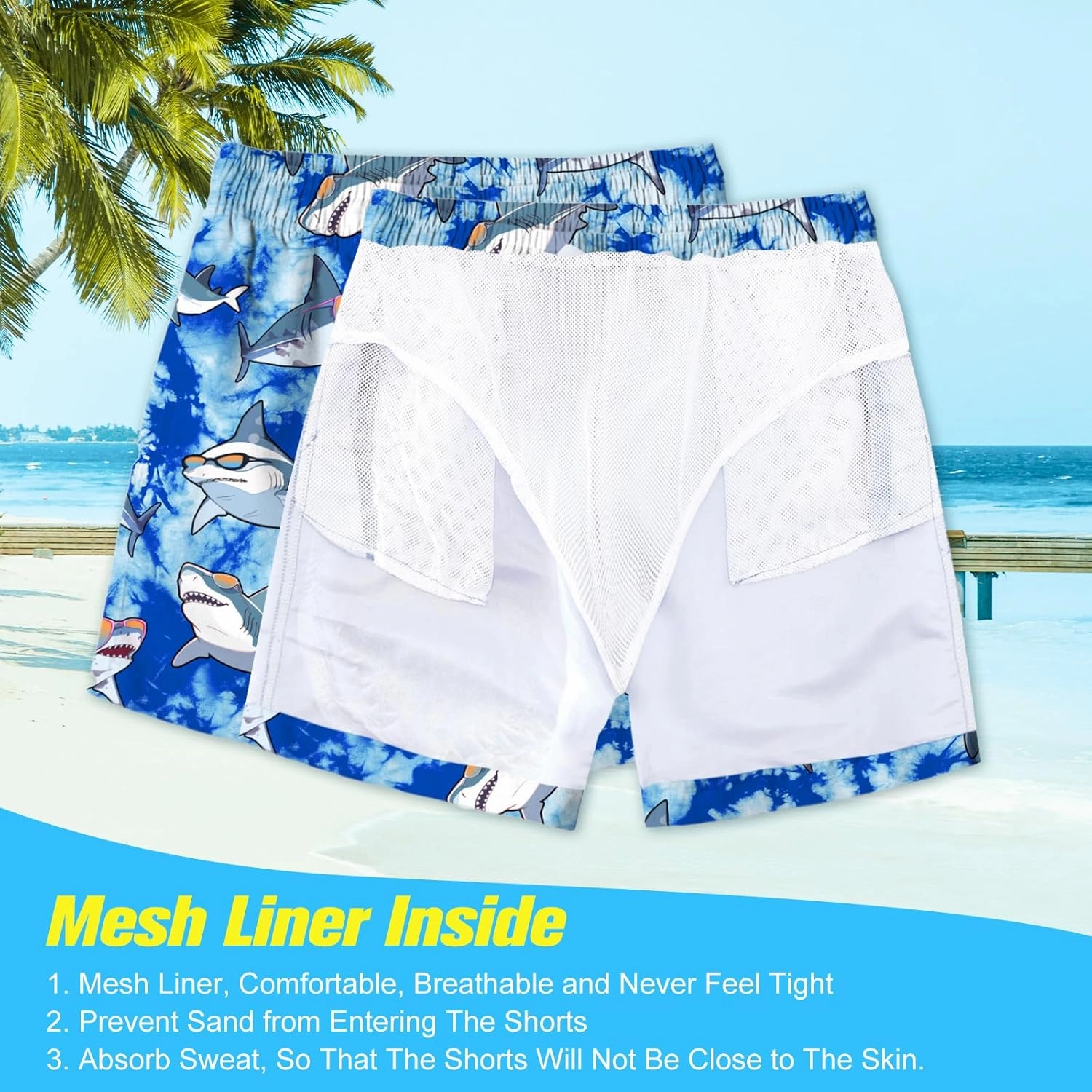 uideazone Boys Swim Trunks 3D Funny Print Surfing Board Shorts Quick Dry UPF 50  Swimsuit Beachwear with Mesh Lining 2-12T
