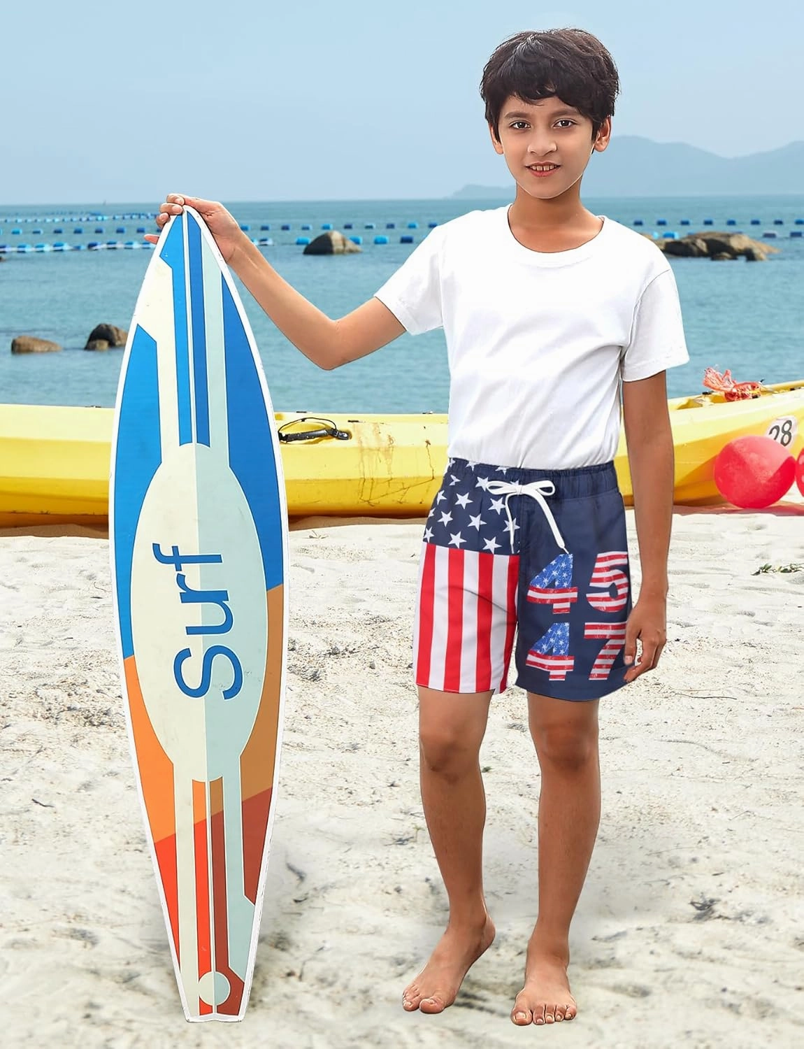 uideazone Boys Swim Trunks 3D Funny Print Surfing Board Shorts Quick Dry UPF 50  Swimsuit Beachwear with Mesh Lining 2-12T
