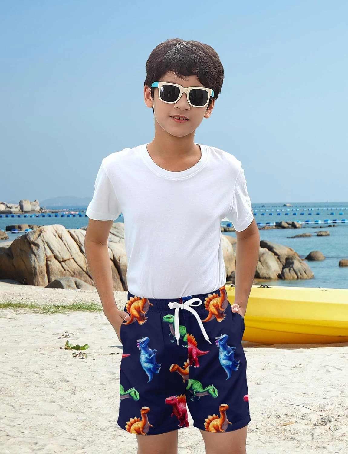 uideazone Boys Swim Trunks 3D Funny Print Surfing Board Shorts Quick Dry UPF 50  Swimsuit Beachwear with Mesh Lining 2-12T