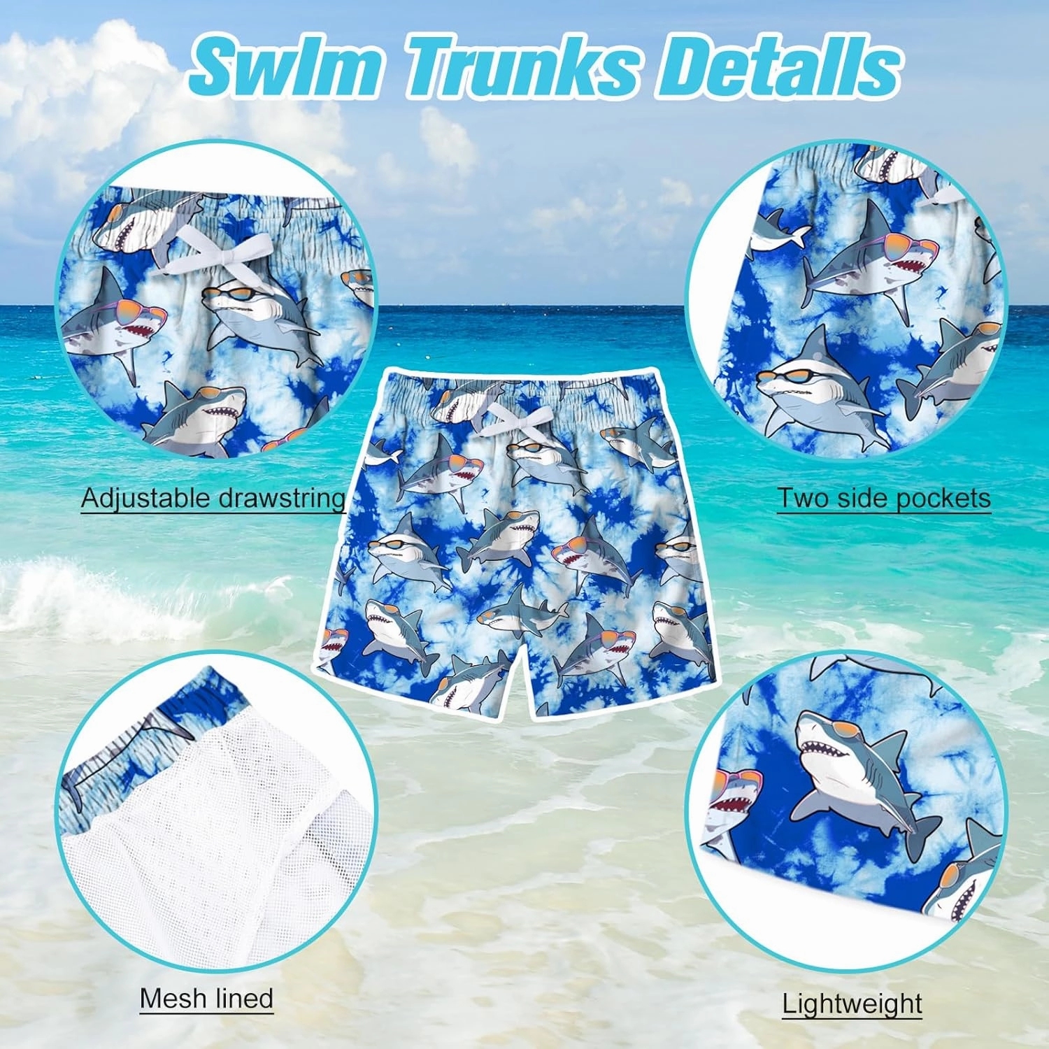 uideazone Boys Swim Trunks 3D Funny Print Surfing Board Shorts Quick Dry UPF 50  Swimsuit Beachwear with Mesh Lining 2-12T