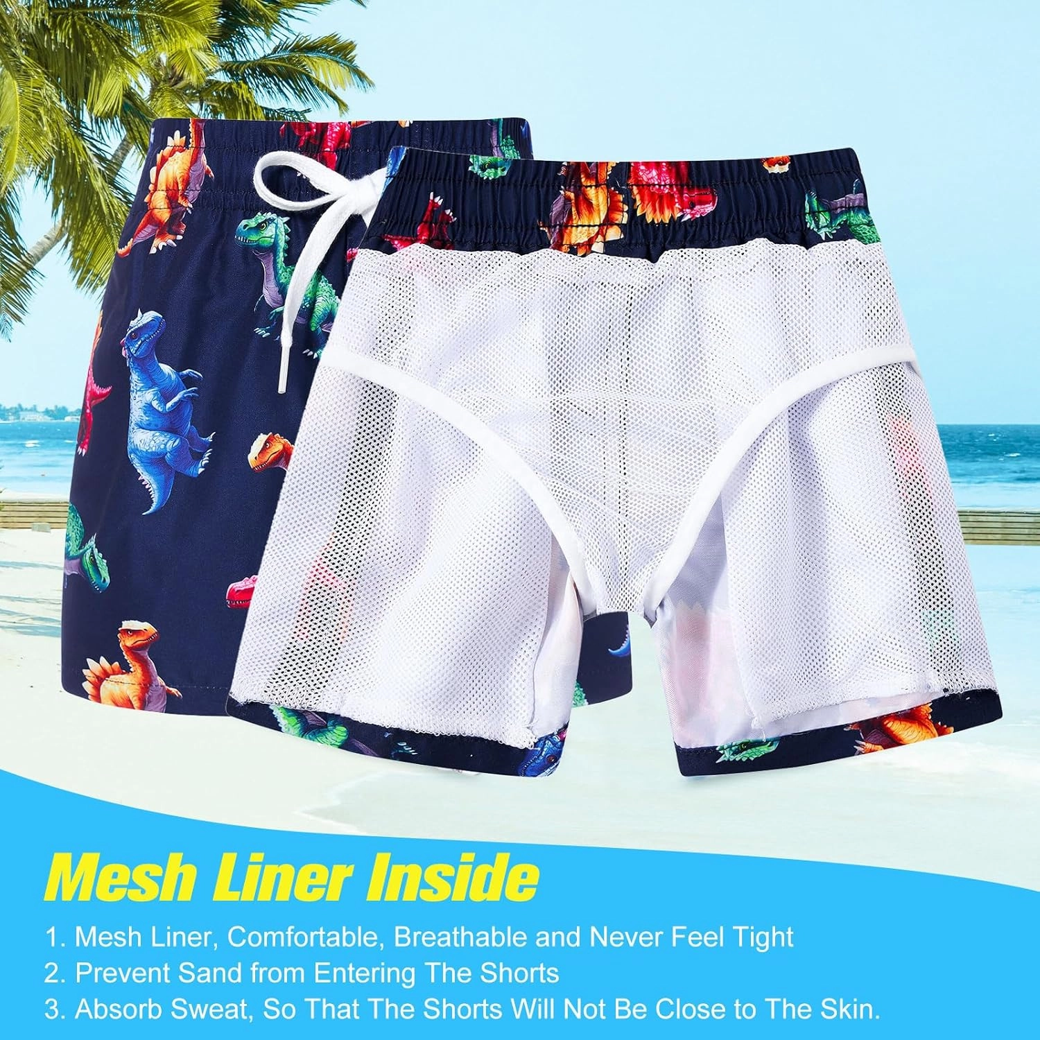 uideazone Boys Swim Trunks 3D Funny Print Surfing Board Shorts Quick Dry UPF 50  Swimsuit Beachwear with Mesh Lining 2-12T